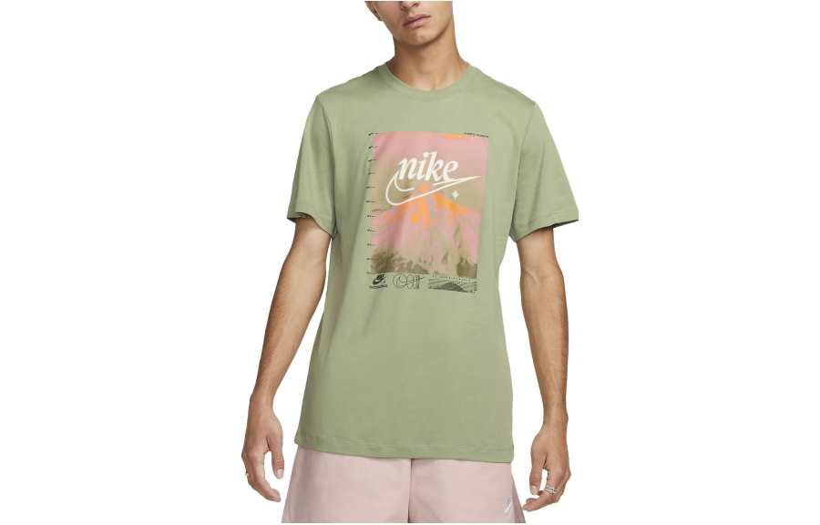Nike Nike T Shirts Men's Green Crew Neck Moderate Straight Fit