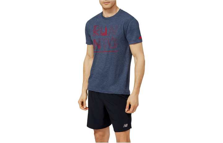 New Balance New Balance T Shirts Men's Dark Blue Crew Neck Moderate Straight Fit
