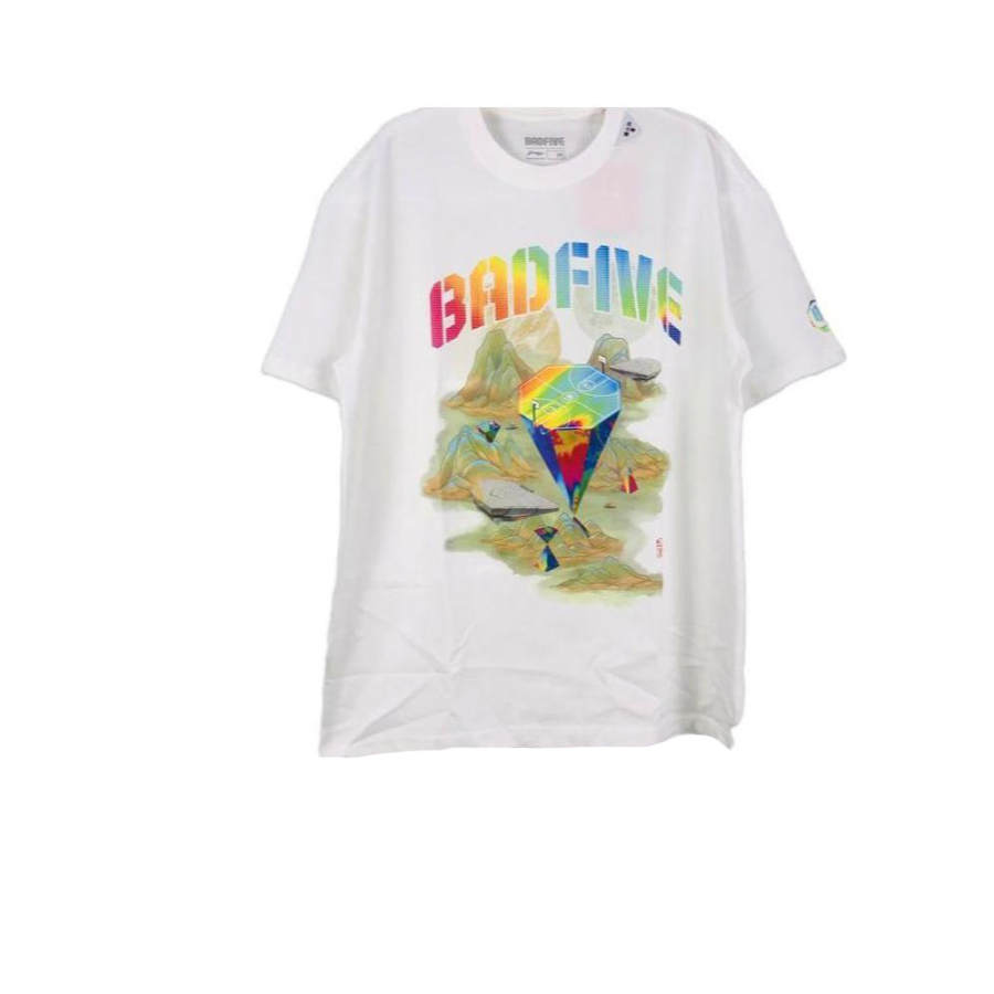 Li-Ning Li Ning T Shirts Men's White Crew Neck Moderate Straight Fit