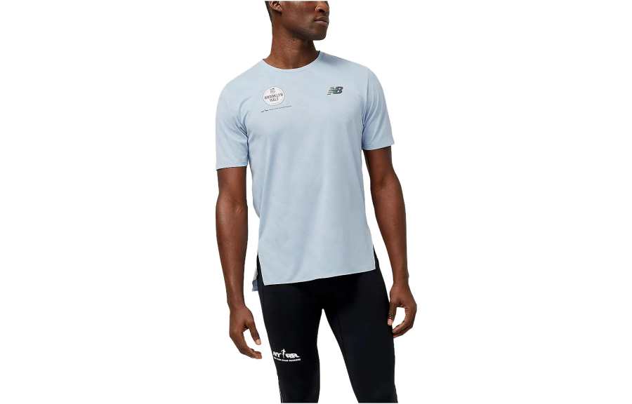New Balance New Balance T Shirts Men's Light Blue Crew Neck Moderate Straight Fit