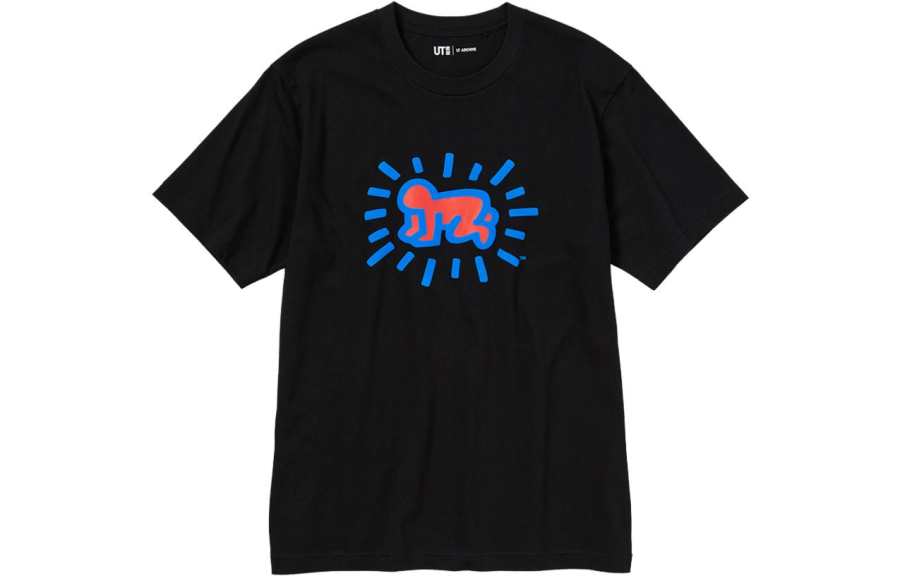 UNIQLO T Shirts Unisex Black Crew Neck Moderate Straight Fit