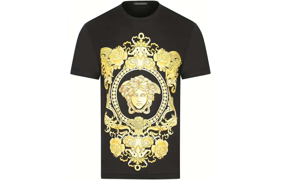 VERSACE T Shirts Men's Black Crew Neck Moderate Straight Fit