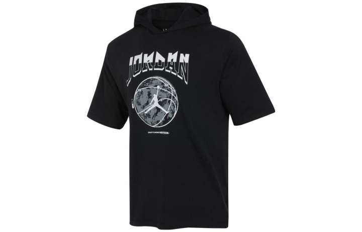 Jordan Jordan T Shirts Men's Black Hooded Non Detachable Moderate Straight Fit