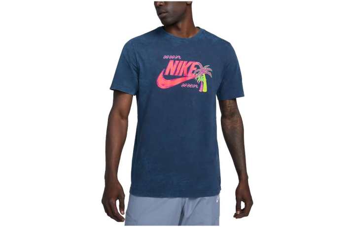 Nike Nike T Shirts Men's Navy Blue Crew Neck Moderate Straight Fit