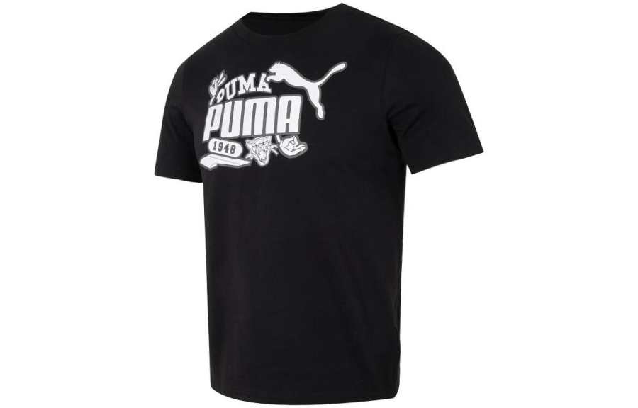 PUMA T Shirts Men's Black Crew Neck Moderate Straight Fit