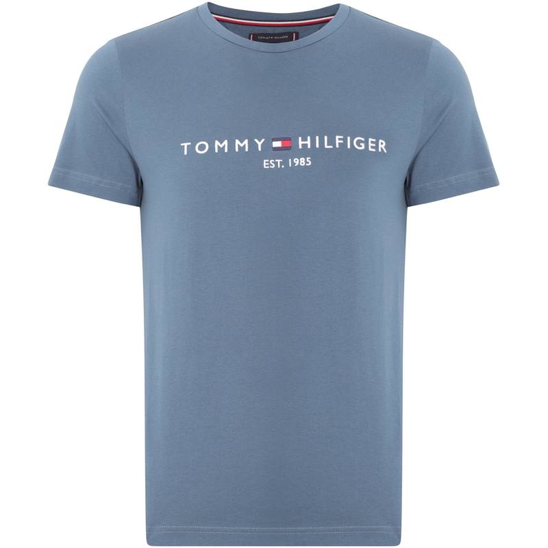 Tommy Hilfiger T Shirts Men's Haze Blue DA4 Crew Neck Moderate Straight Fit