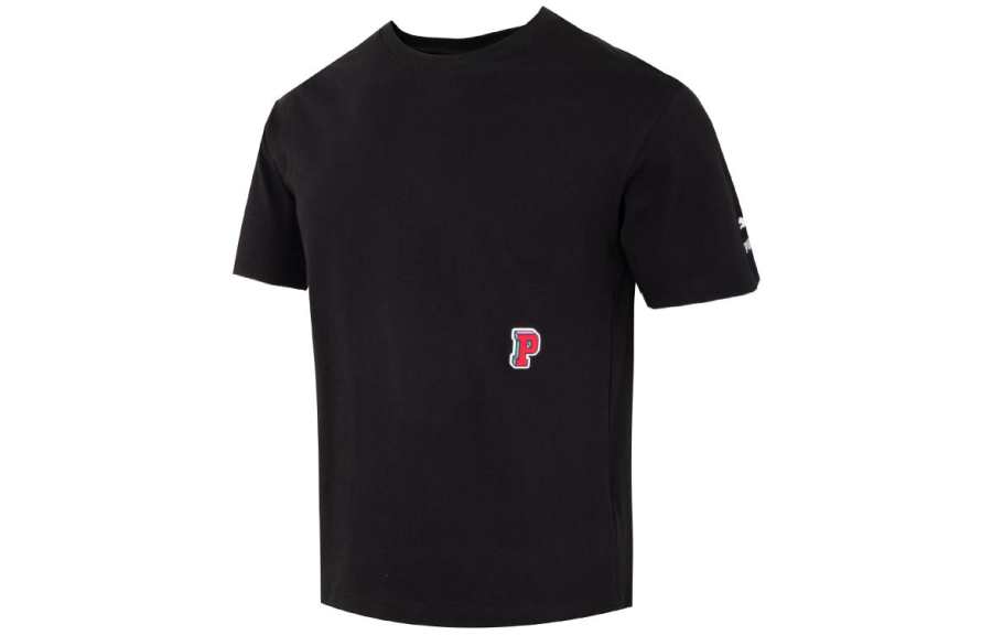 PUMA T Shirts Unisex Black Crew Neck Moderate Straight Fit