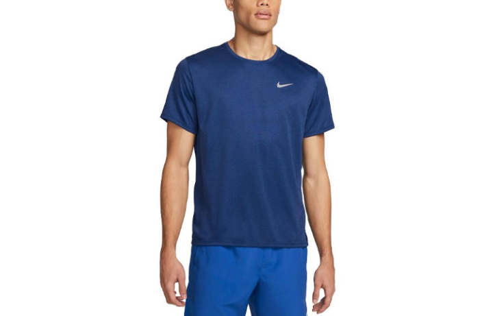 Nike Nike MILER T Shirts Men's Marine Blue Crew Neck Moderate Straight Fit