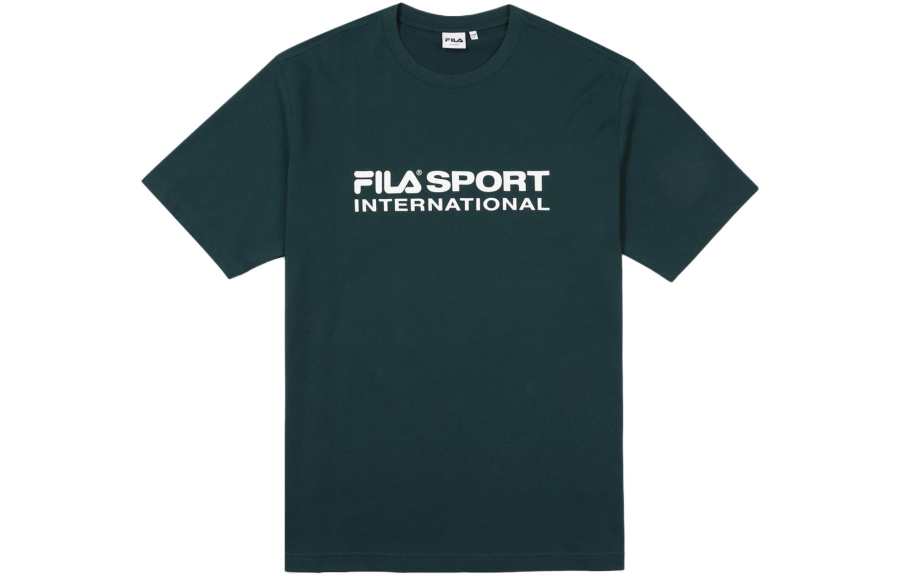FILA T Shirts Unisex Green Crew Neck Moderate Straight Fit