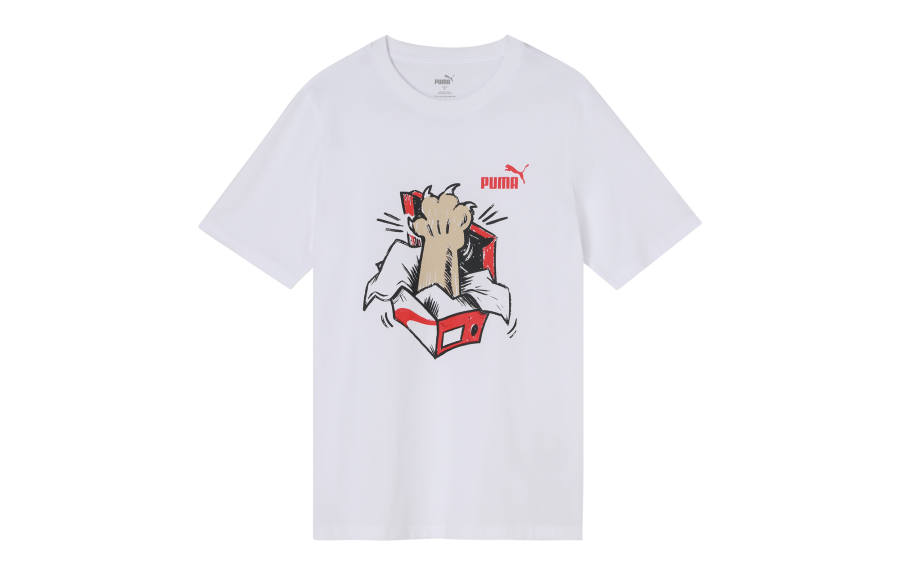 PUMA T Shirts Men's White Crew Neck Moderate Straight Fit