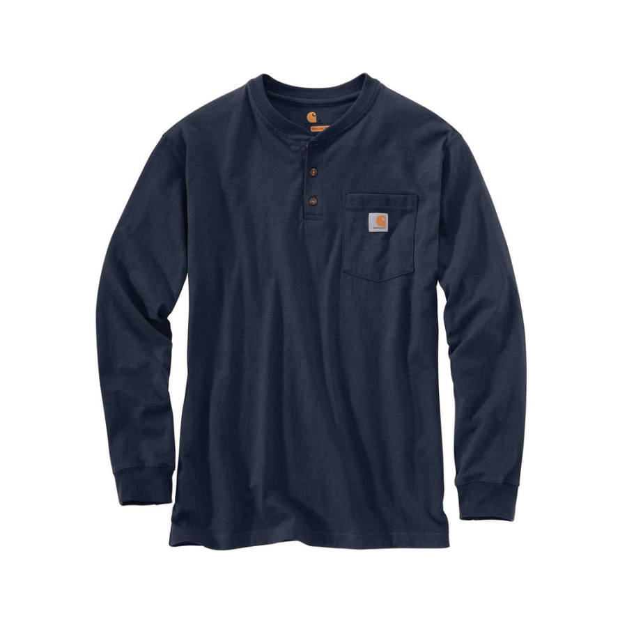 Carhartt K128 Badge Print Henley Collar Long Sleeve T Shirt Men's