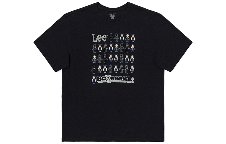 Lee X BE@RBRICK T Shirts Men's Black Crew Neck Moderate Straight Fit
