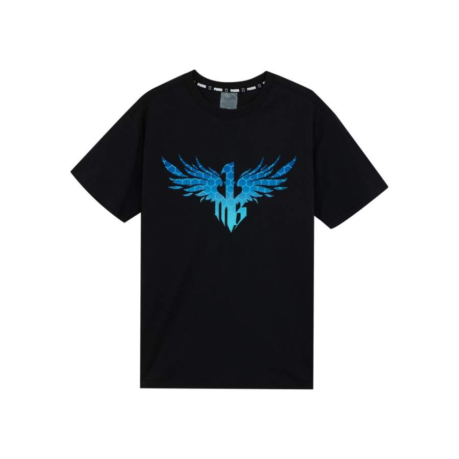 PUMA T Shirts Men's Black Crew Neck Moderate Straight Fit