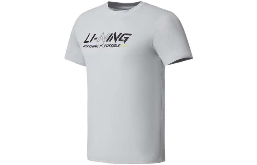 Li-Ning Li Ning Training Series T Shirts Men's Coin Gray Crew Neck Moderate Straight Fit