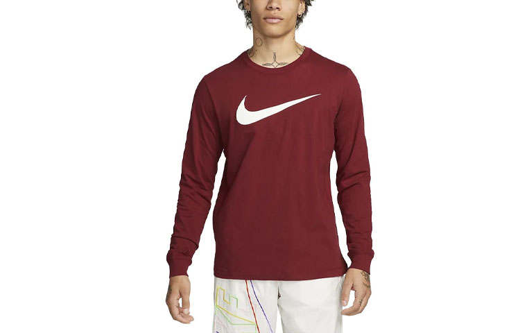 Nike Nike T Shirts Men's Burgundy Crew Neck Moderate Straight Fit
