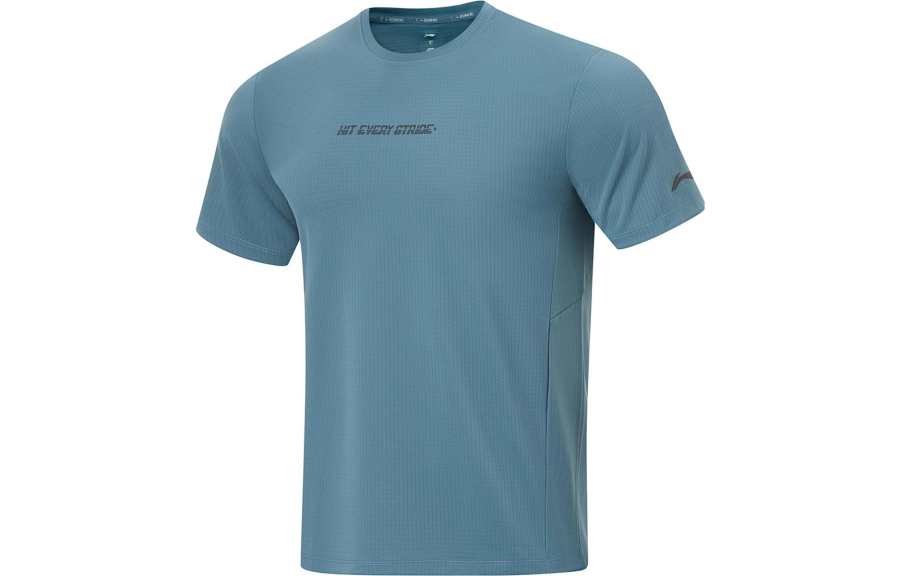 Li-Ning Li Ning Running Collection T Shirts Men's Nightfall Cyan Crew Neck Moderate Straight Fit