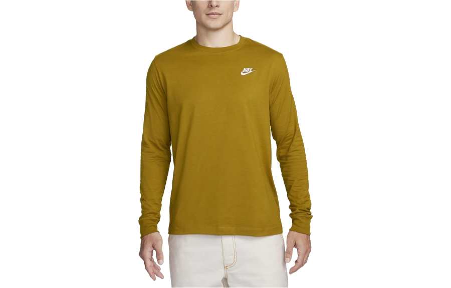 Nike Nike T Shirts Men's Earth Yellow Crew Neck Moderate Straight Fit