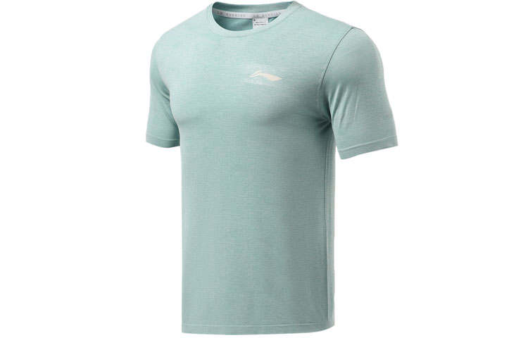 Li-Ning Li Ning Running Collection T Shirts Men's Gray Blue Water Crew Neck Moderate Straight Fit