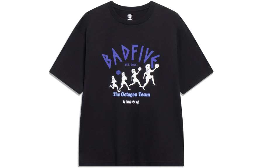 Li-Ning Li Ning T Shirts Men's Black Crew Neck Moderate Straight Fit