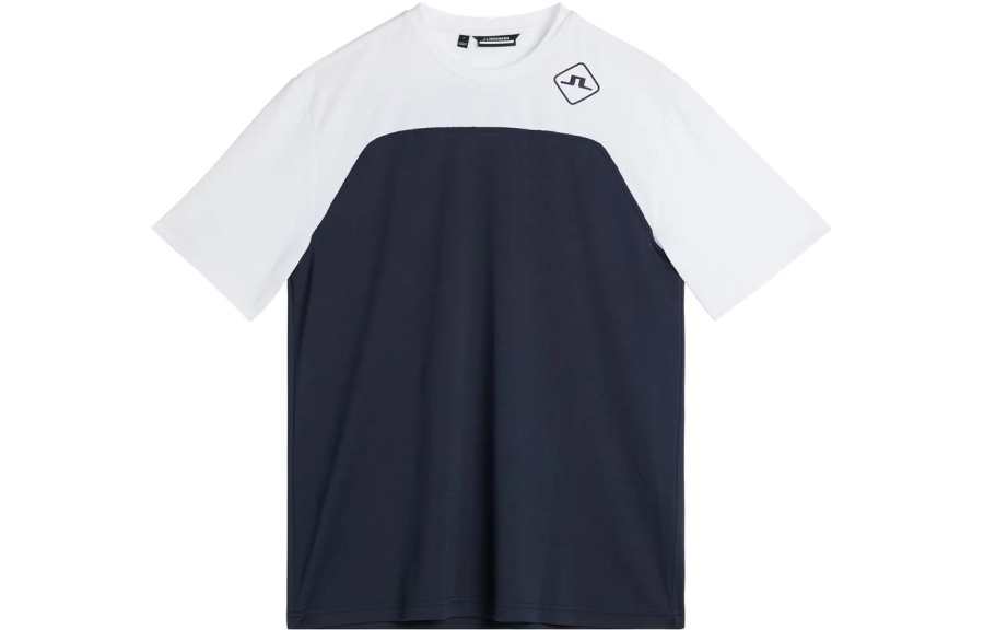 J.Lindeberg T Shirts Men's Blue With White Lettering Crew Neck Moderate