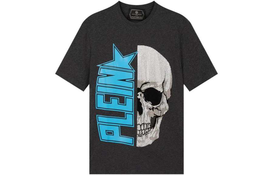 PHILIPP PLEIN T Shirts Men's Gray Crew Neck Moderate Straight Fit