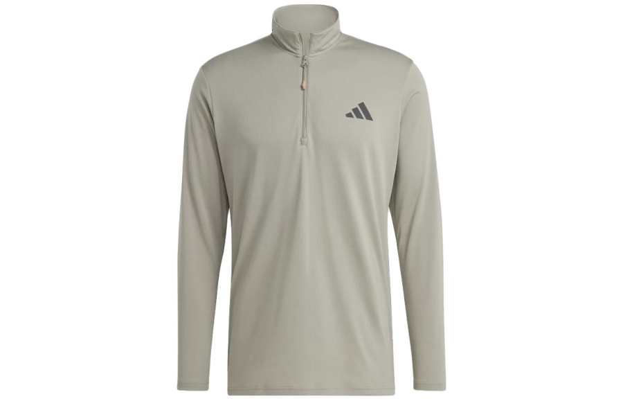 Adidas Adidas Essential Seasonal Training 1/4 Zip Long Sleeve Tee T Shirt Men's Pebble Gray