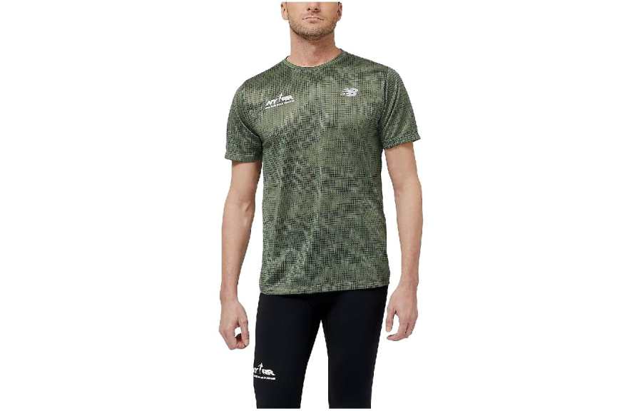 New Balance New Balance T Shirts Men's Green Crew Neck Moderate Straight Fit