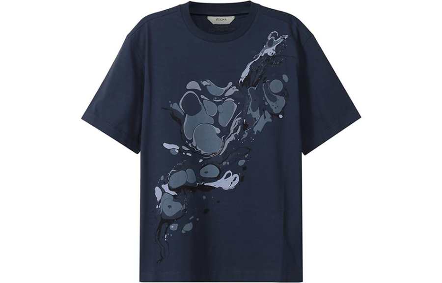 Zzegna T Shirts Men's Blue Crew Neck Moderate Straight Fit