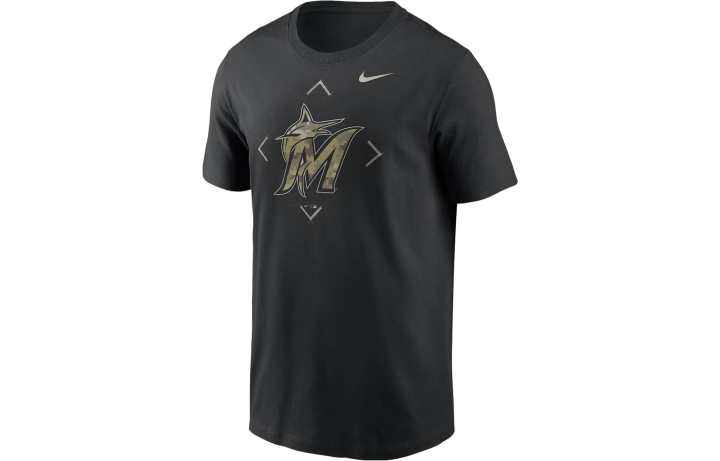 Nike Nike Miami Marlins T Shirts Men's Black Crew Neck Moderate Straight Fit