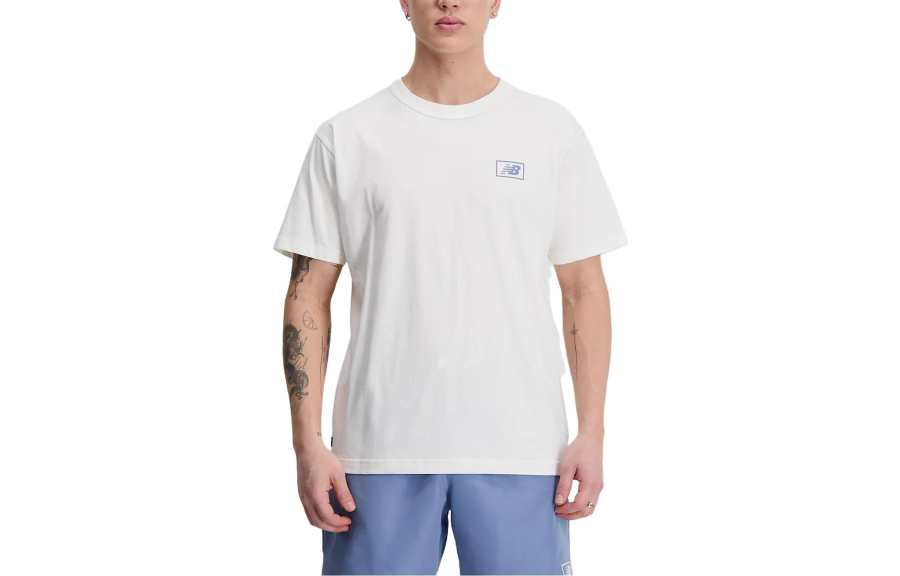 New Balance New Balance T Shirts Men's White Crew Neck Moderate Straight Fit