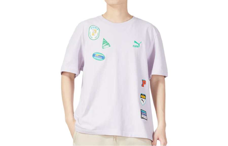 PUMA T Shirts Unisex Light Purple Crew Neck Moderate Straight Fit