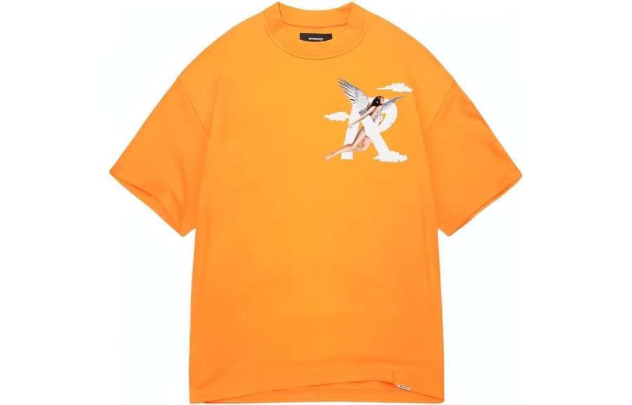 REPRESENT T Shirts Men's Orange Crew Neck Moderate Straight Fit