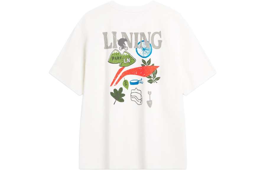 Li-Ning Li Ning Herbal Tea T Shirts Unisex Ivory Crew Neck Moderate Straight Fit