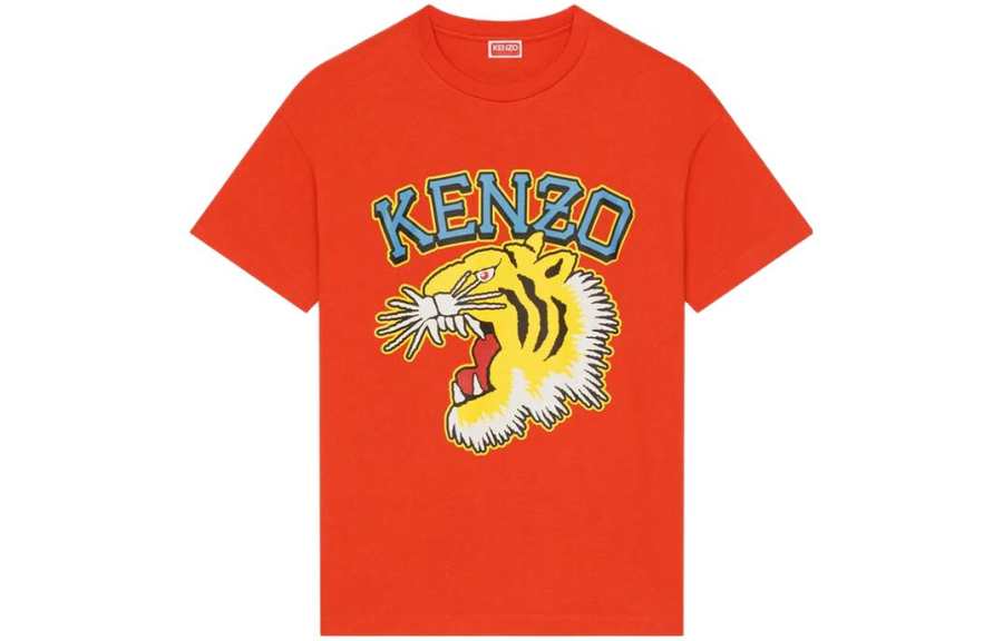 KENZO VARSITY JUNGLE T Shirts Men's Red Crew Neck Moderate Straight Fit