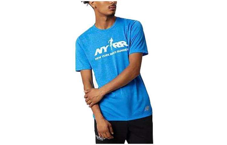 New Balance New Balance T Shirts Men's Blue Crew Neck Thin Straight Fit
