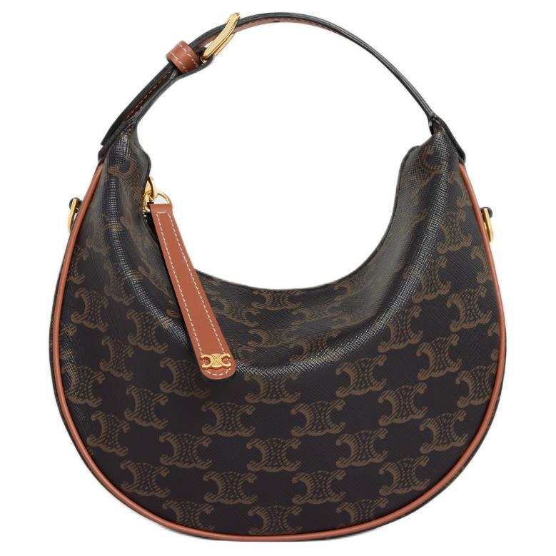 CELINE Cow Leather Handbag Women's Tawny