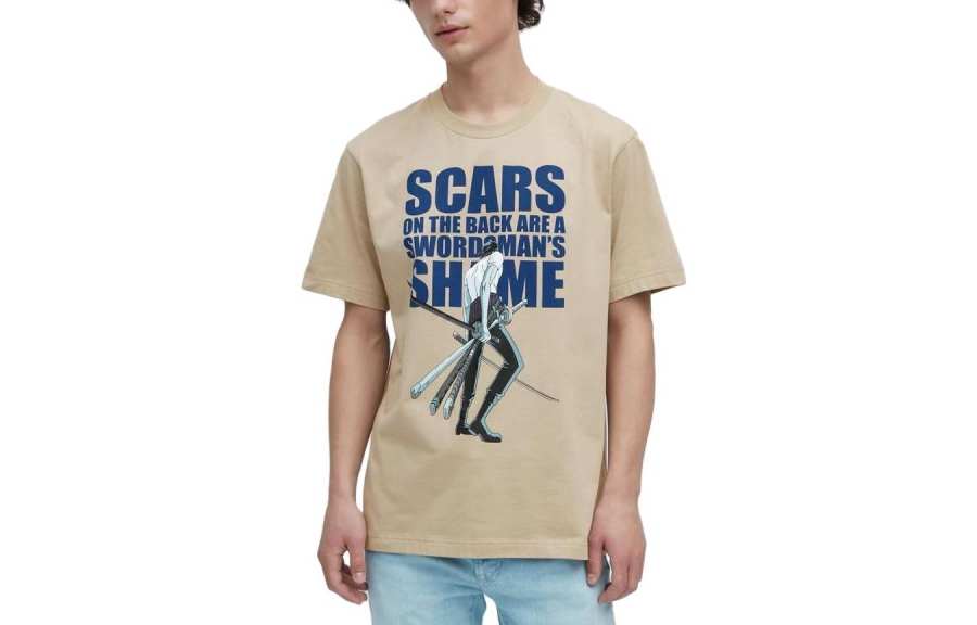 UNIQLO One Piece Collaboration Edition T Shirts Unisex Beige Crew Neck Moderate Straight Fit