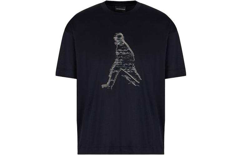 EMPORIO ARMANI Figure Print Casual Crew Neck Short Sleeved T Shirt SS23 T Shirt Men's Marine Blue