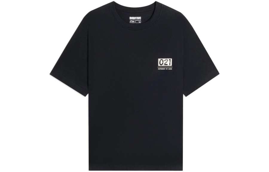 Li-Ning Li Ning T Shirts Unisex Black Crew Neck Moderate