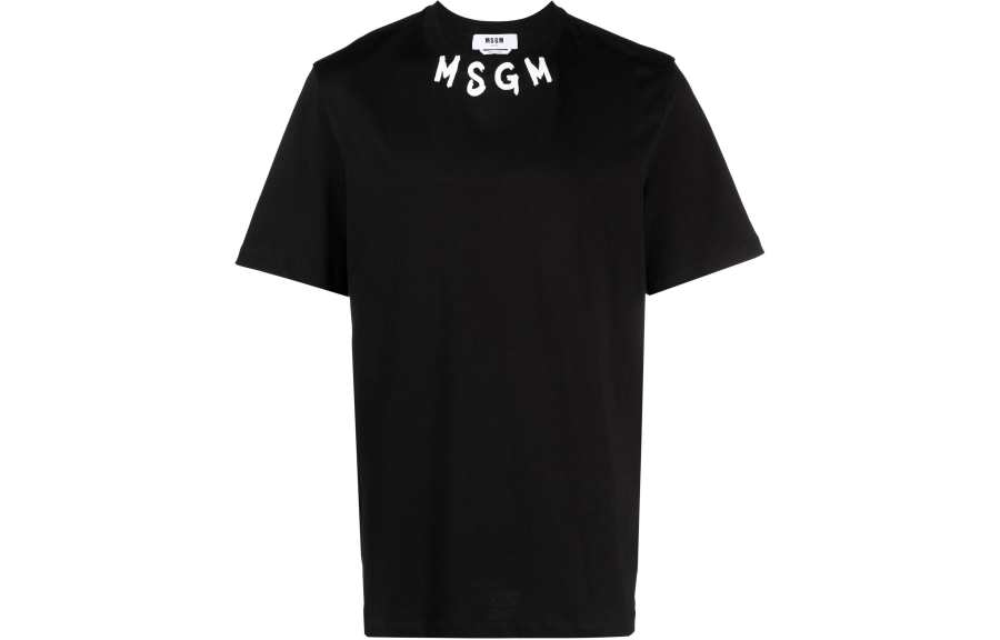 MSGM MSGM T Shirts Men's Black Crew Neck Moderate Straight Fit