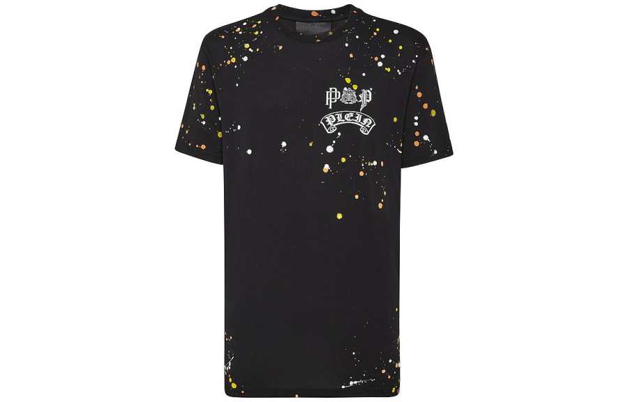PHILIPP PLEIN T Shirts Men's Black Crew Neck Moderate Straight Fit