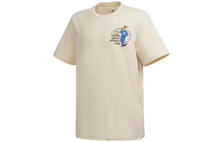 Adidas Adidas T Shirts Men's Ecru Crew Neck Moderate Straight Fit