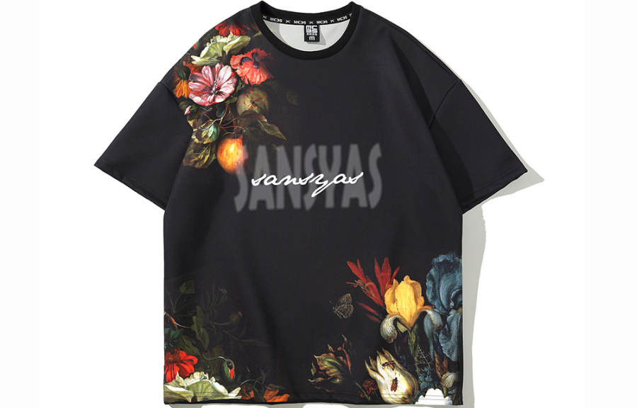 SANSYAS T Shirts Unisex Black Crew Neck Moderate Straight Fit