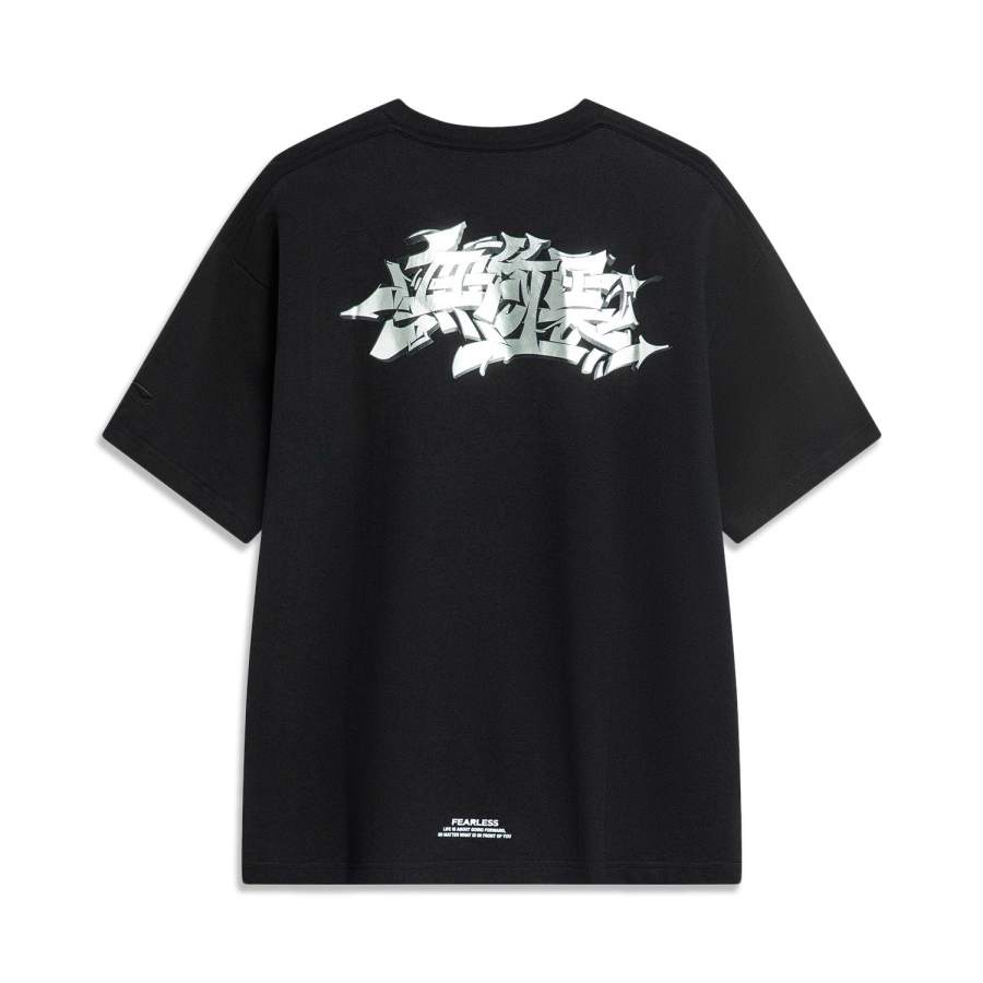 Li-Ning Li Ning Skateboard T Shirts Unisex Black Crew Neck Moderate Straight Fit