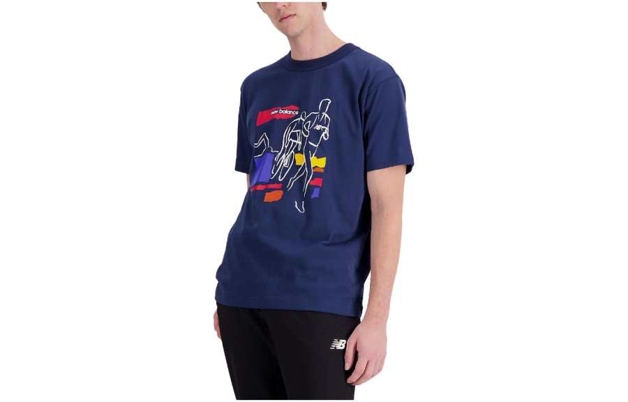 New Balance New Balance T Shirts Men's Blue Crew Neck Moderate Straight Fit