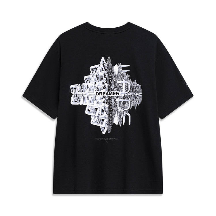 Li-Ning Li Ning X Cyril T Shirts Unisex Black Crew Neck Moderate Straight Fit