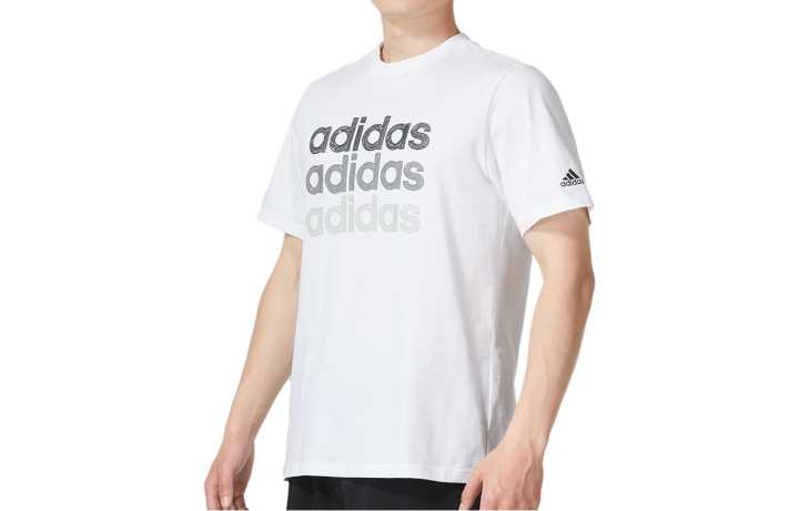 Adidas Adidas T Shirts Men's White Crew Neck Moderate Straight Fit