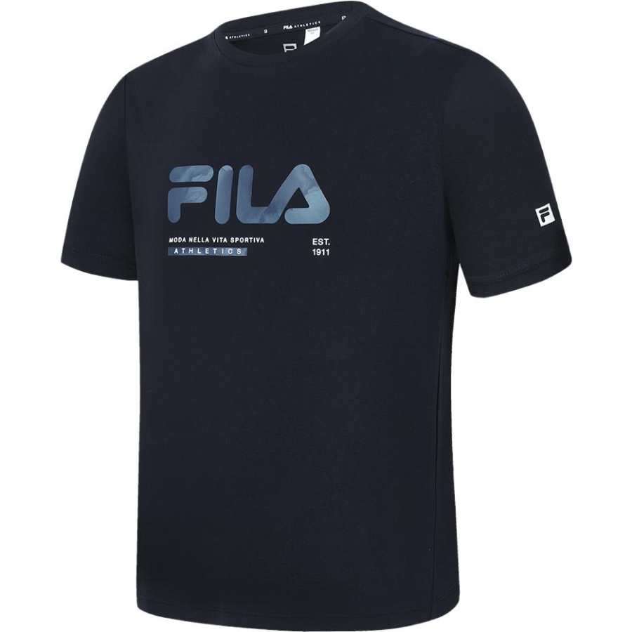 FILA T Shirts Men's Pitch Black Crew Neck Moderate Straight Fit