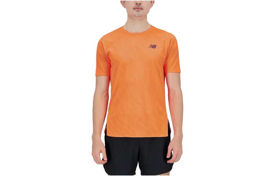 New Balance New Balance T Shirts Men's Orange Crew Neck Moderate Straight Fit