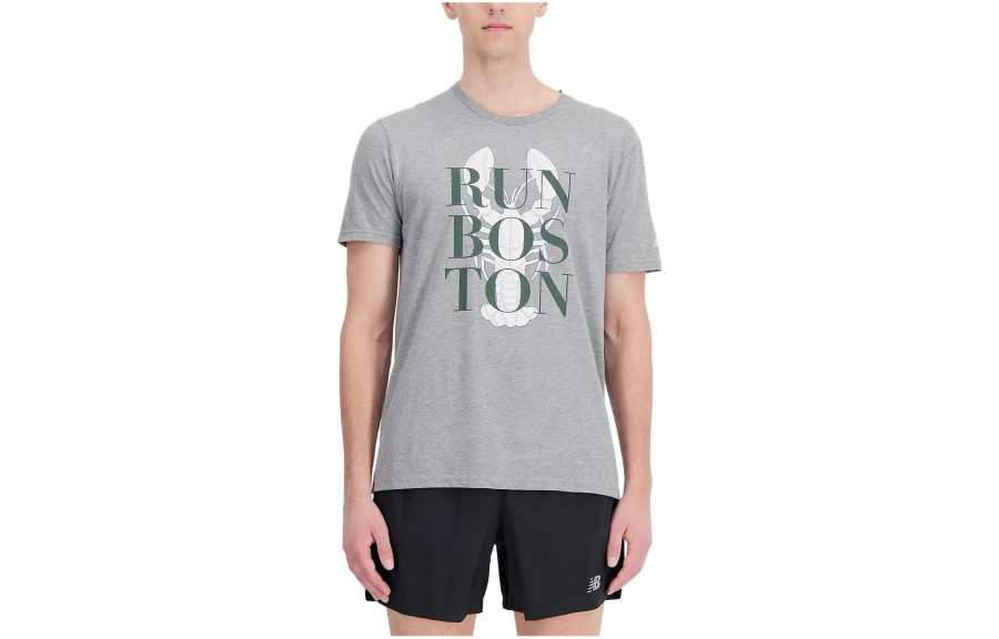 New Balance New Balance T Shirts Men's Gray Crew Neck Moderate Straight Fit